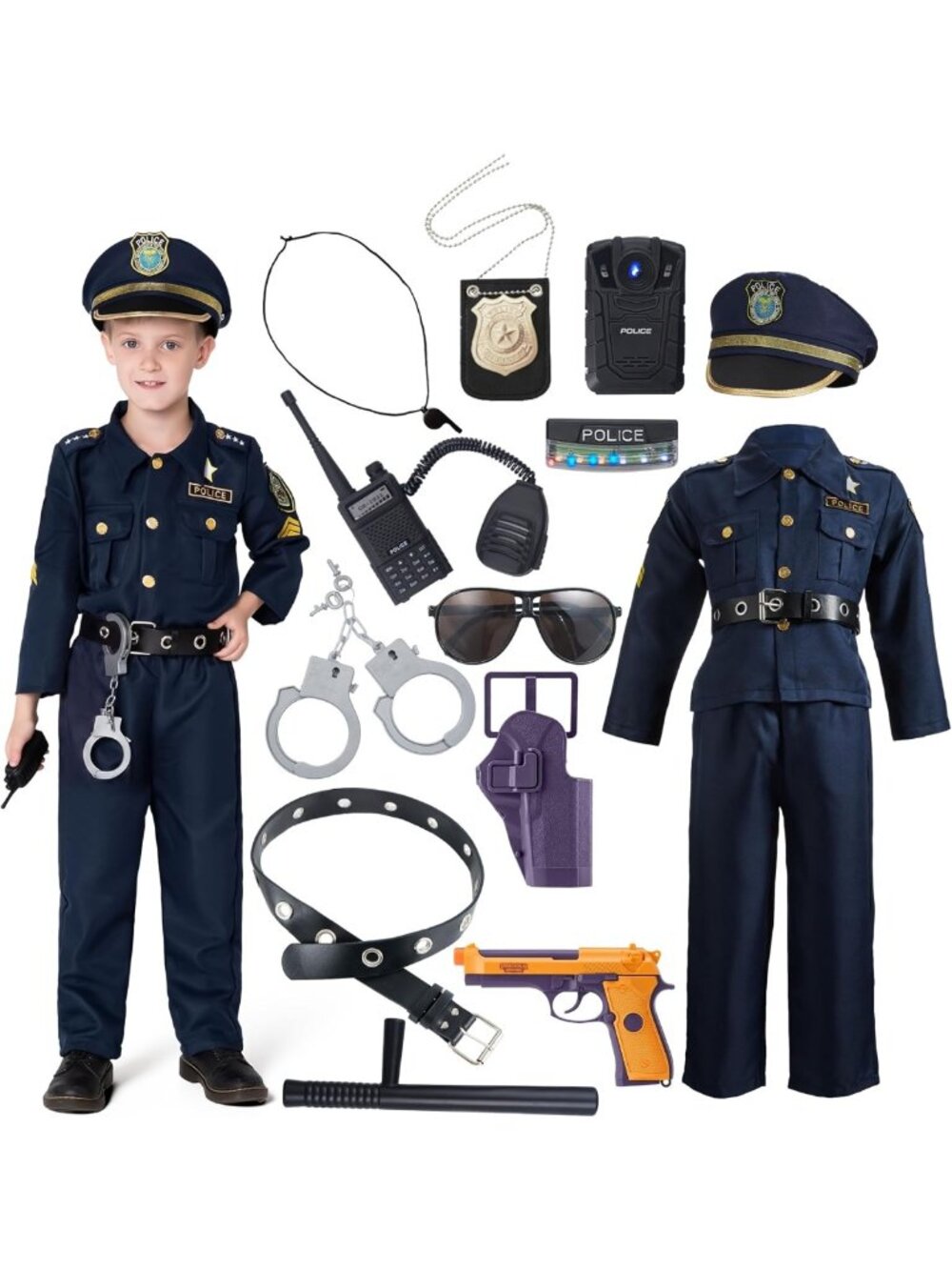Toddler Police Costume for Boys - Halloween Cop Outfit, Roleplay Dress-Up Fun